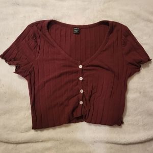 Shein cropped button up maroon top